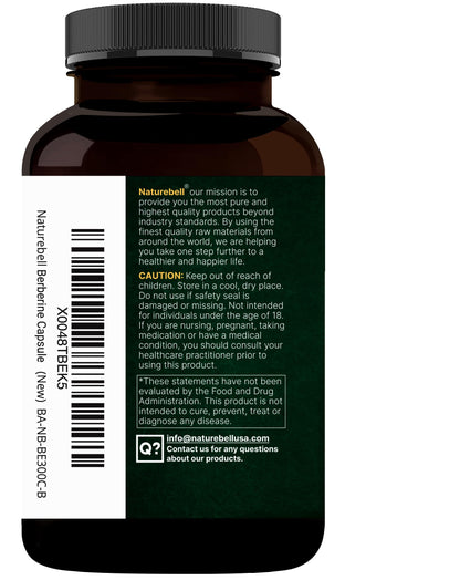 NatureBell Berberine 500mg – 300 Veggie Capsules | 5:1 Root Extract, Plant Based