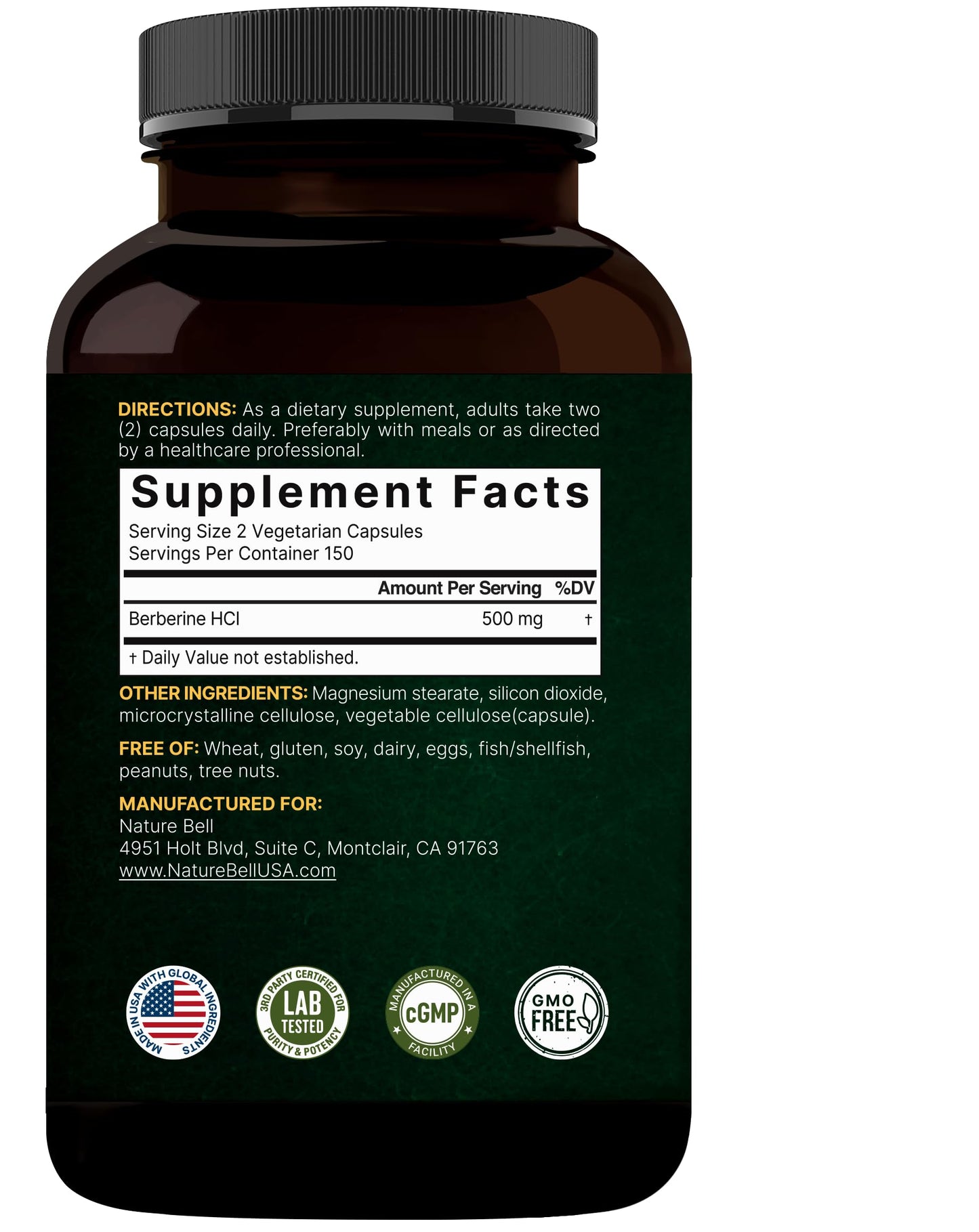 NatureBell Berberine 500mg – 300 Veggie Capsules | 5:1 Root Extract, Plant Based