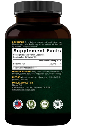 NatureBell Berberine 500mg – 300 Veggie Capsules | 5:1 Root Extract, Plant Based