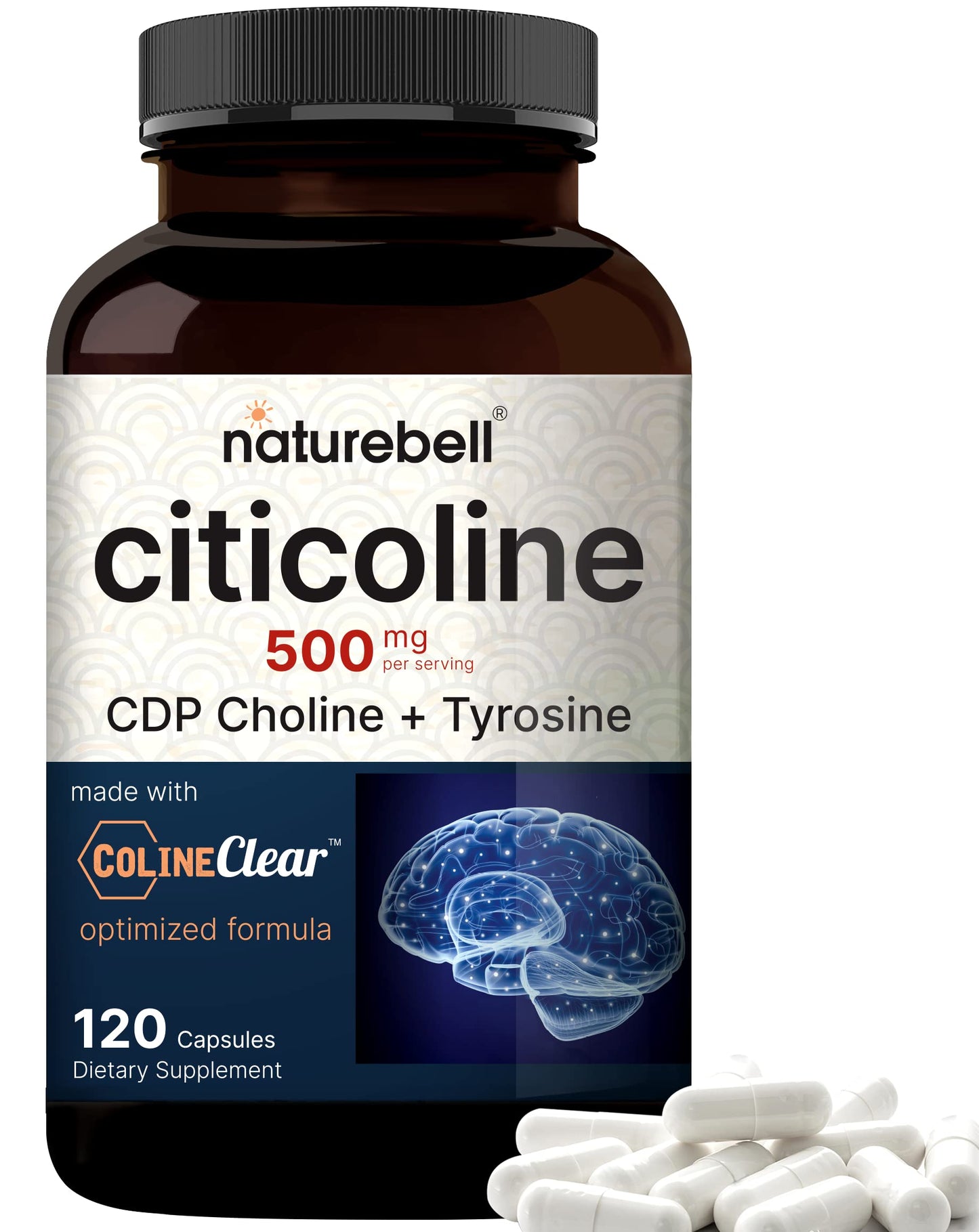 NatureBell Citicoline 500mg + Tyrosine 50mg – 120 Capsules | Dual Action Brain Support