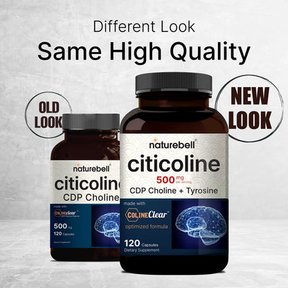 NatureBell Citicoline 500mg + Tyrosine 50mg – 120 Capsules | Dual Action Brain Support