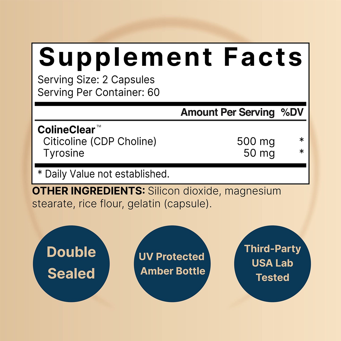 NatureBell Citicoline 500mg + Tyrosine 50mg – 120 Capsules | Dual Action Brain Support