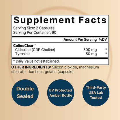 NatureBell Citicoline 500mg + Tyrosine 50mg – 120 Capsules | Dual Action Brain Support