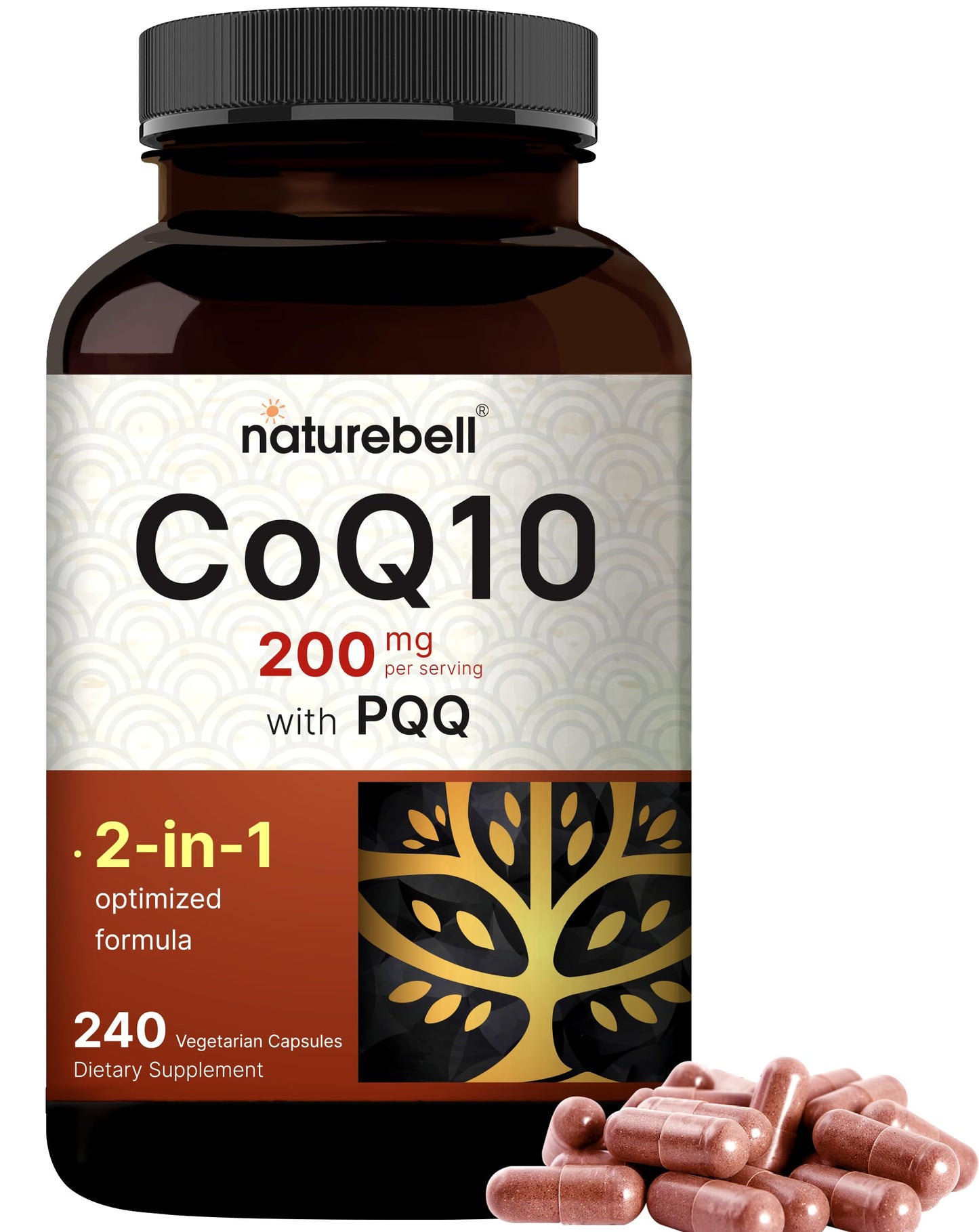 NatureBell CoQ10 200mg with PQQ – 240 Veggie Capsules | High Absorption