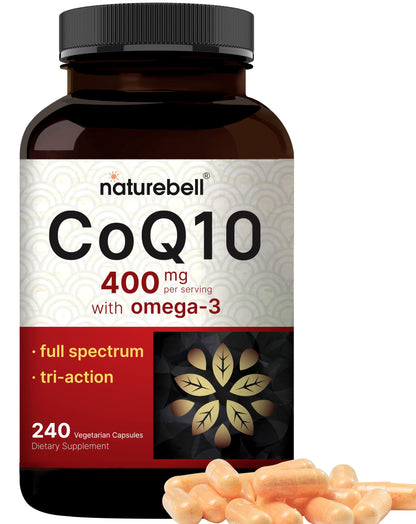 NatureBell CoQ10 400mg with Omega-3 – 240 Capsules | Extra Strength, High Absorption CoQ10 for Heart Health & Energy