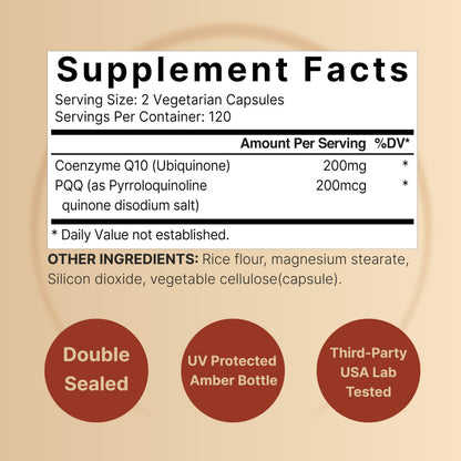 NatureBell CoQ10 200mg with PQQ – 240 Veggie Capsules | High Absorption