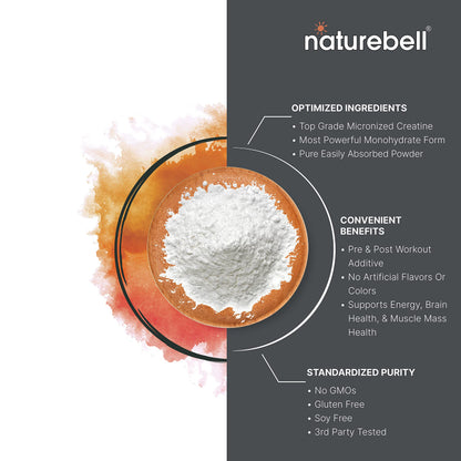 NatureBell 2 Pack Creatine Monohydrate Powder 500g – 5,000mg per Serving, 200 Servings | Keto & Vegan