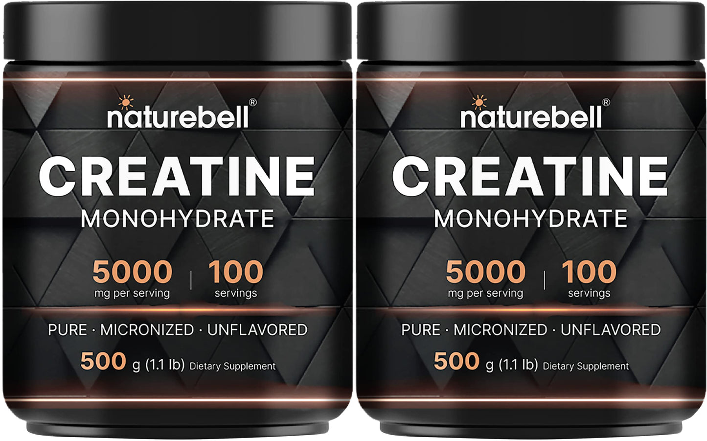 NatureBell 2 Pack Creatine Monohydrate Powder 500g – 5,000mg per Serving, 200 Servings | Keto & Vegan