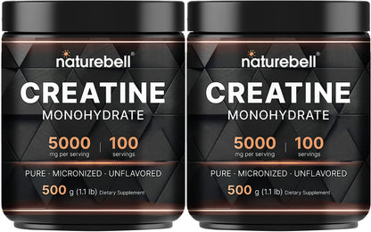 NatureBell 2 Pack Creatine Monohydrate Powder 500g – 5,000mg per Serving, 200 Servings | Keto & Vegan