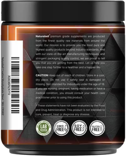 NatureBell 2 Pack Creatine Monohydrate Powder 500g – 5,000mg per Serving, 200 Servings | Keto & Vegan