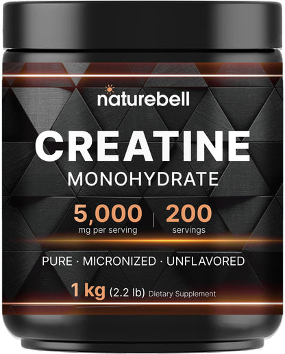 NatureBell Creatine Monohydrate Powder 1,000g | 200 Servings | Micronized & Unflavored
