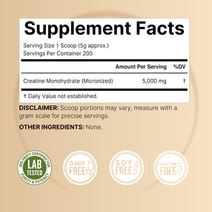 NatureBell Creatine Monohydrate Powder 1,000g | 200 Servings | Micronized & Unflavored