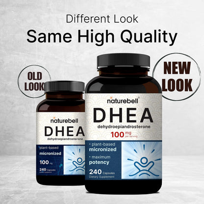 NatureBell DHEA 100mg, 240 Capsules – Max Strength Micronized DHEA for Energy, Metabolism & Healthy Aging | Non-GMO, Made in USA