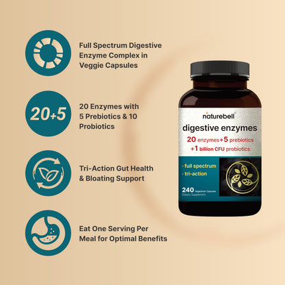 NatureBell Digestive Enzymes with Probiotics & Prebiotics, 240 Veggie Capsules