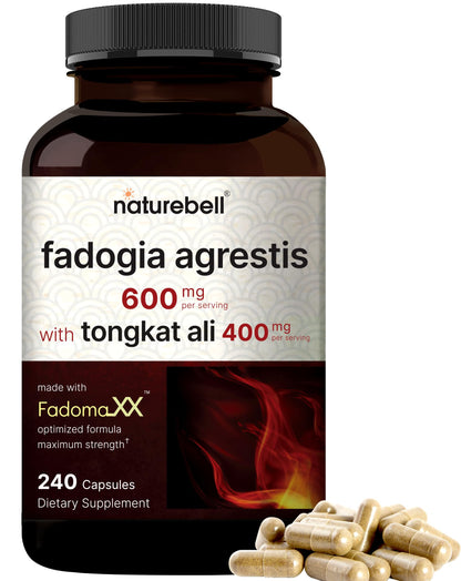 NatureBell Fadogia Agrestis 600mg + Tongkat Ali 400mg | 240 Caps | 20:1 & 200:1 Extracts | Non-GMO