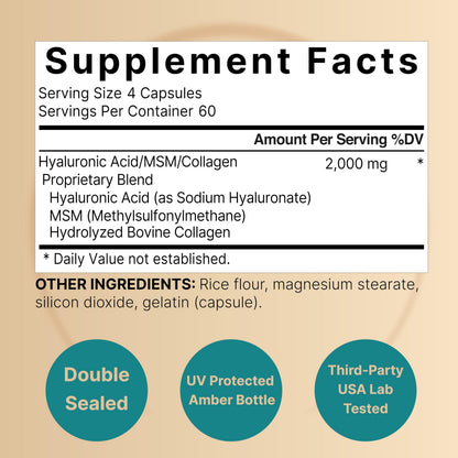 NatureBell 2 Pack Hyaluronic Acid 2000 mg | 480 Capsules with MSM & Hydrolyzed Collagen – Skin Hydration, Joints, Hair & Eyes
