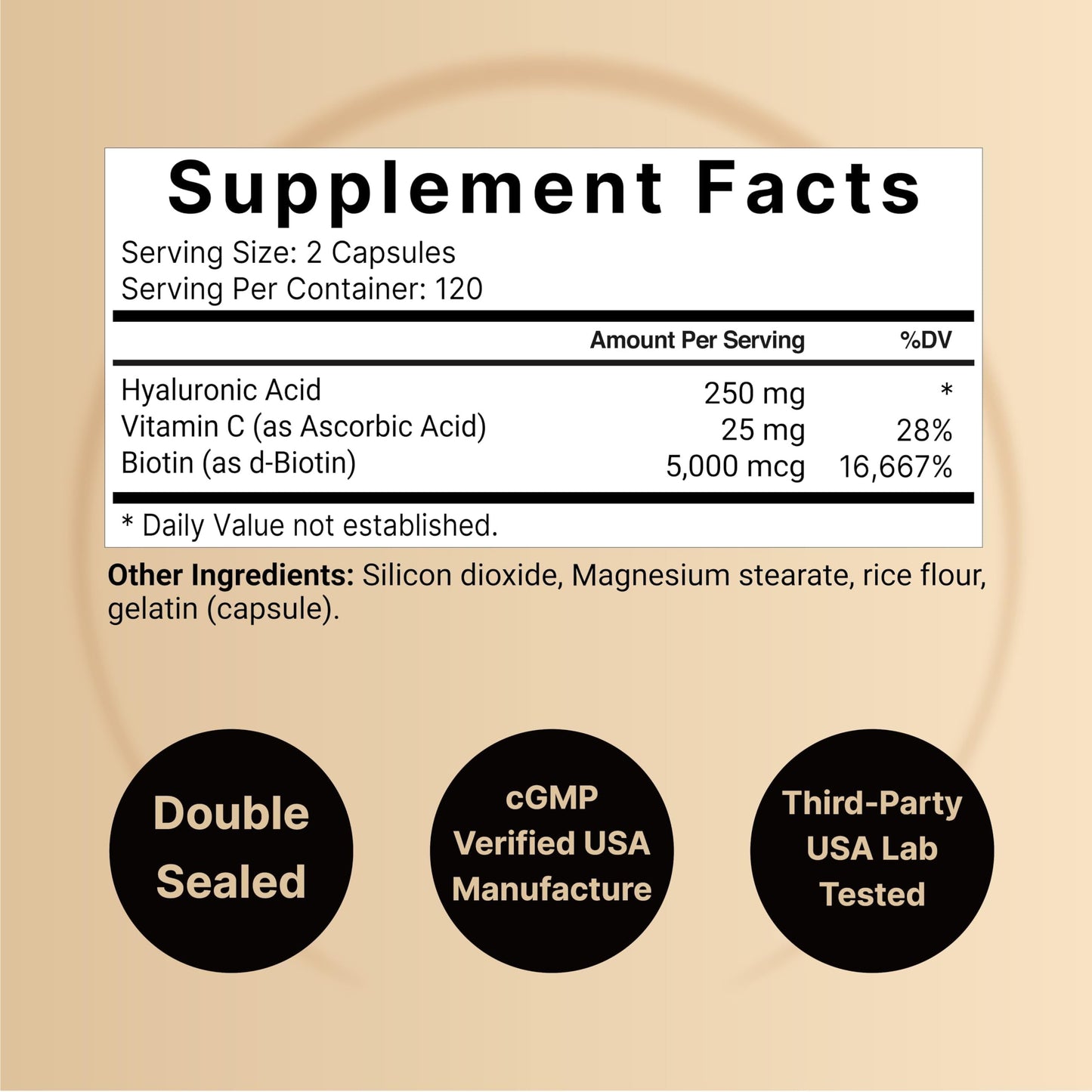 NatureBell Hyaluronic Acid 250mg – 240 Capsules with Biotin & Vitamin C (3-in-1)