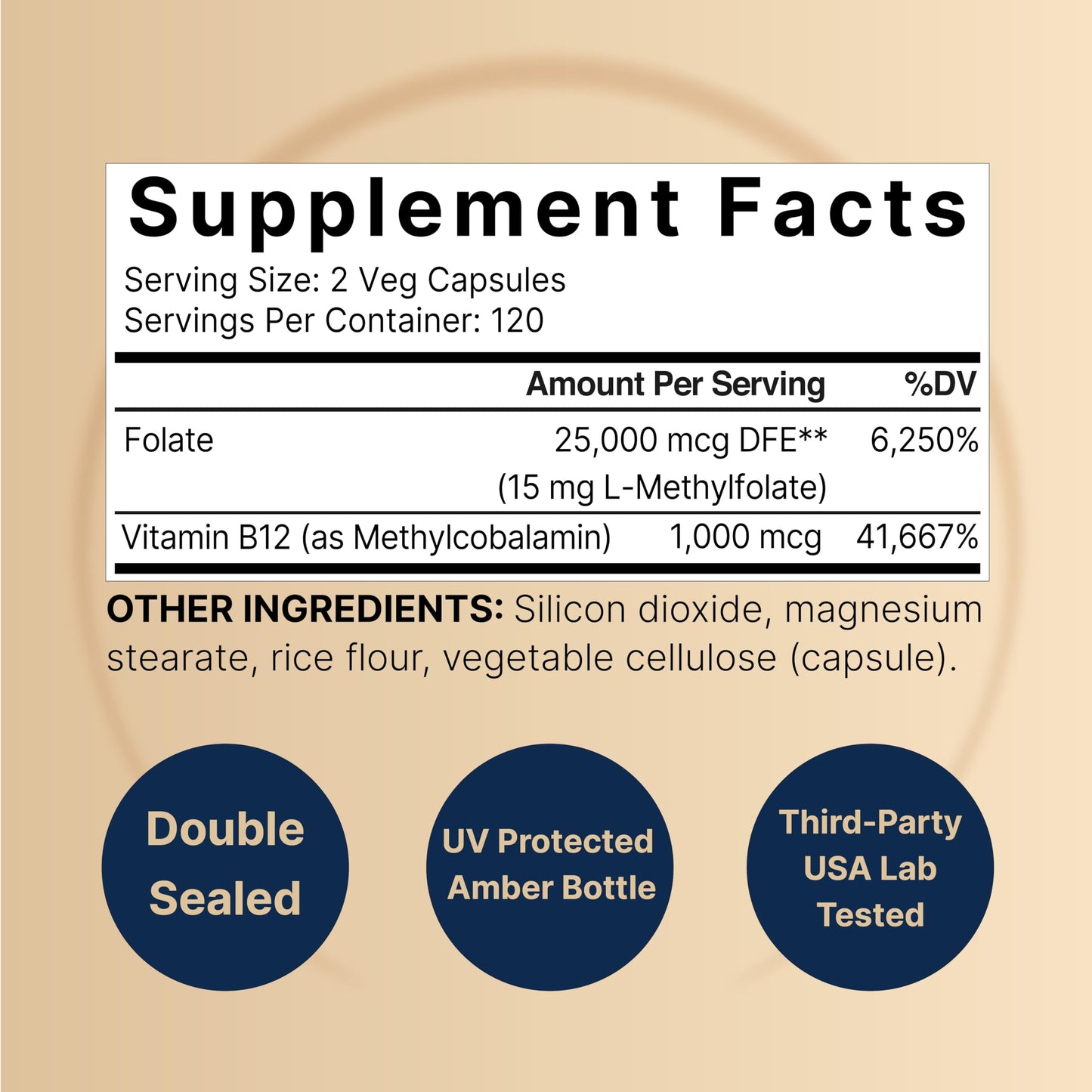 NatureBell L-Methylfolate 15mg | 240 Veggie Capsules | 5-MTHF + 1000mcg B12 – Energy & Cognitive Support