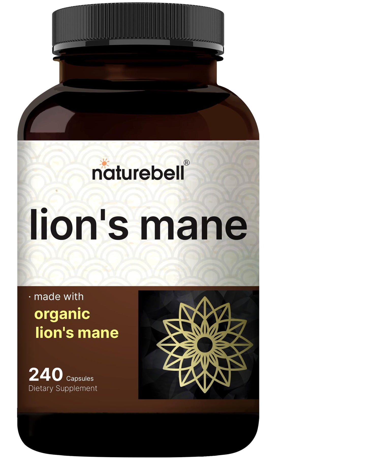 NatureBell Lion's Mane Mushroom Capsules – 240 (120-Day Supply) Organic Extract, Brain & Immune Support, Non-GMO