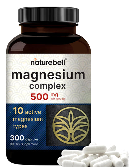 NatureBell Magnesium Complex 500mg – 10 Active Forms, 300 Caps