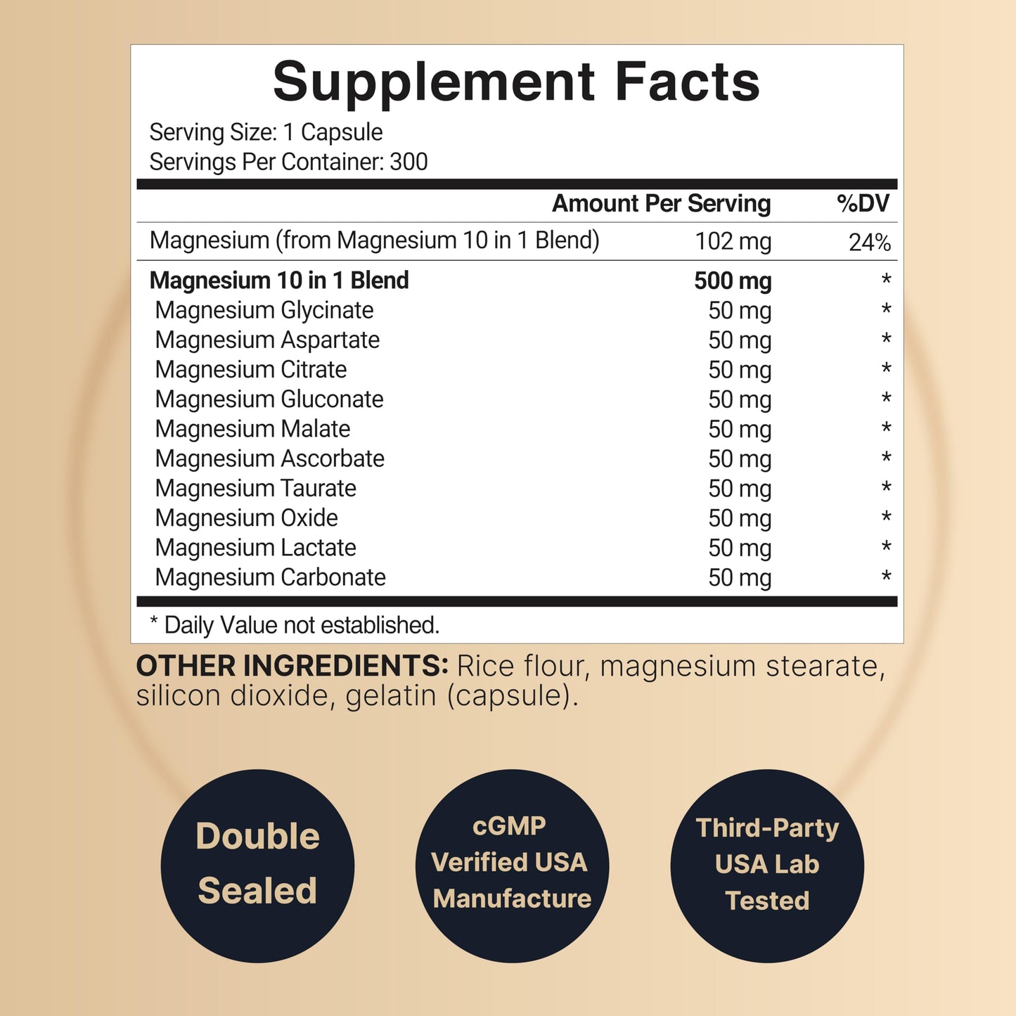 NatureBell Magnesium Complex 500mg – 10 Active Forms, 300 Caps