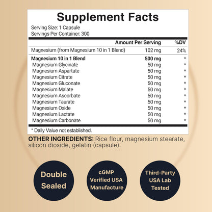 NatureBell Magnesium Complex 500mg – 10 Active Forms, 300 Caps