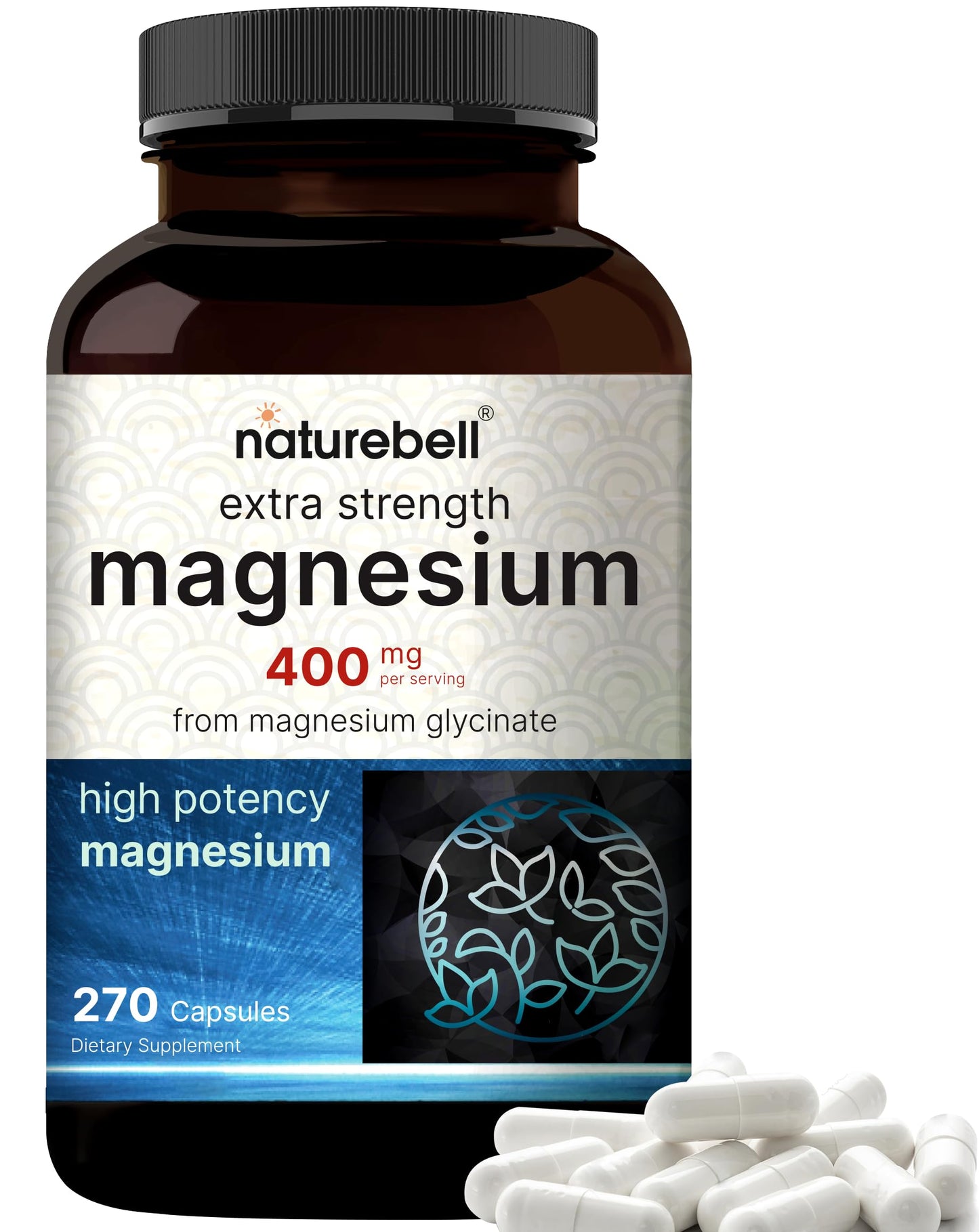 NatureBell Magnesium Glycinate 400mg | 270 Capsules | Chelated for High Absorption | Non-GMO, Gluten-Free, Vegan