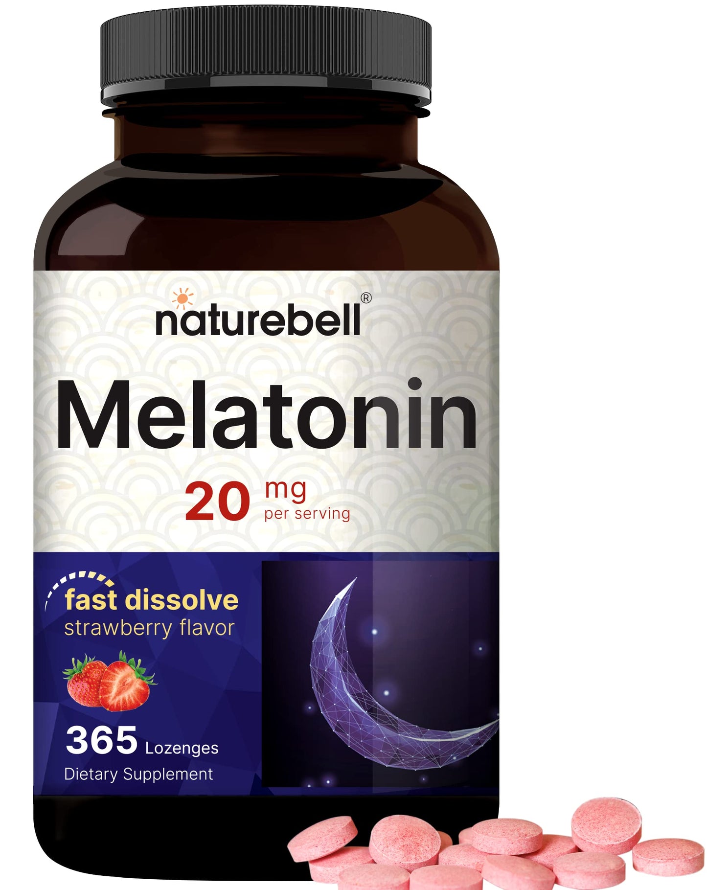 NatureBell Melatonin 20mg – 365 Fast-Dissolve Chewables, Strawberry | 1 Year Supply, Non-GMO & Gluten-Free