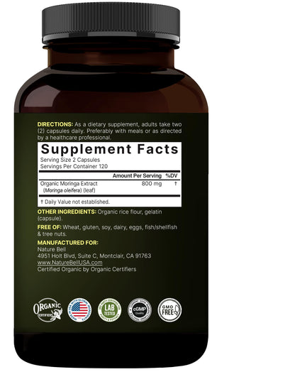 NatureBell Pure Moringa Capsules | Organic Moringa Powder, 240 Capsules
