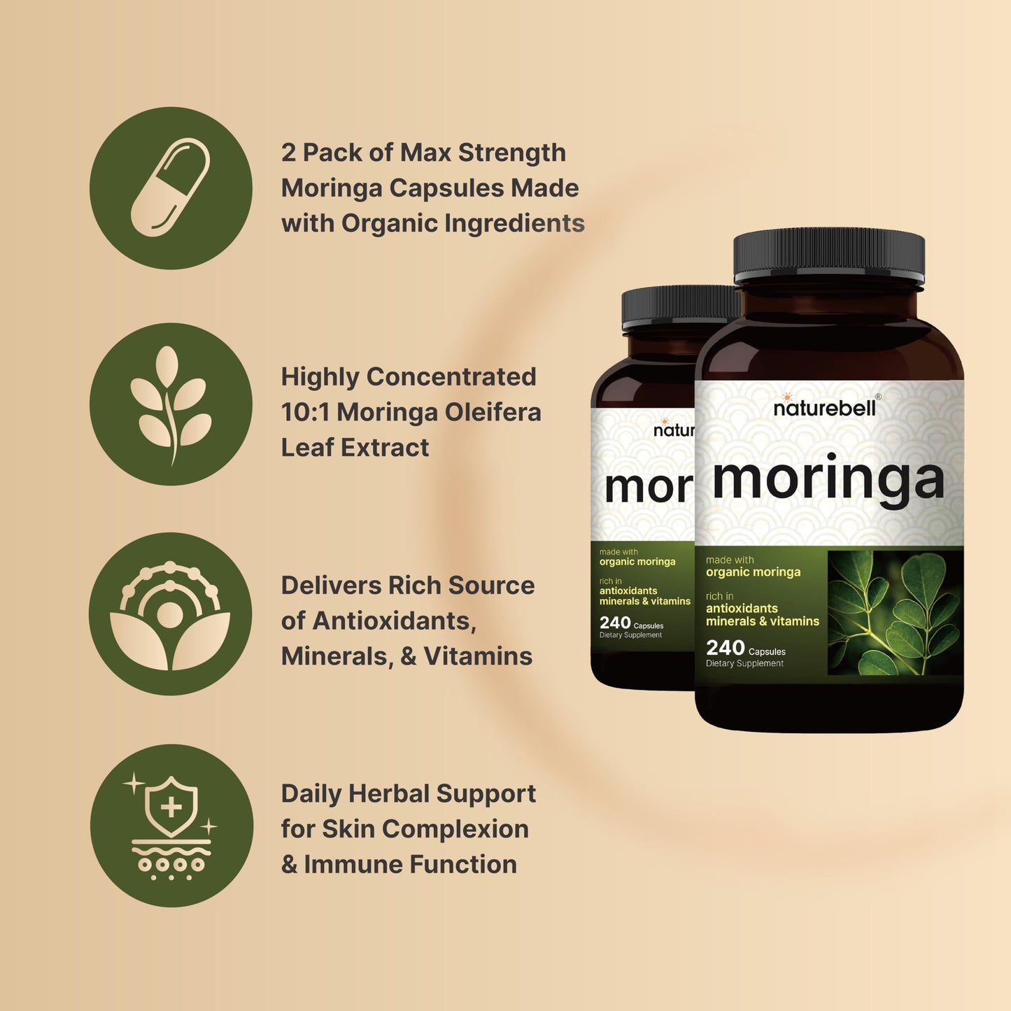 NatureBell Pure Moringa Capsules – 8,000mg per Serving, 2-Pack, Organic