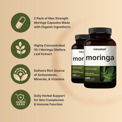 NatureBell Pure Moringa Capsules – 8,000mg per Serving, 2-Pack, Organic