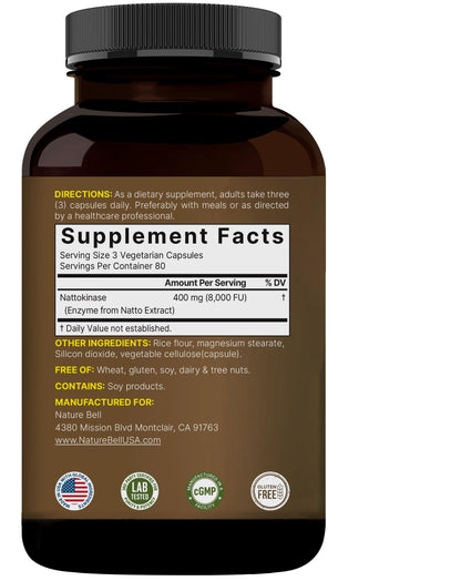NatureBell Nattokinase 8,000 FU – 240 Veggie Capsules | Non-GMO, Heart Health