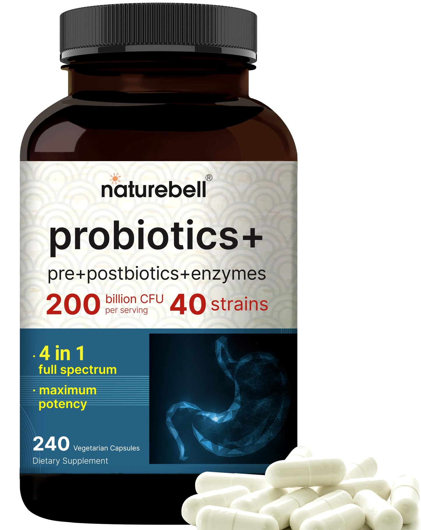 NatureBell Probiotic 200B CFU – 40 Strains | 240 Veggie Capsules