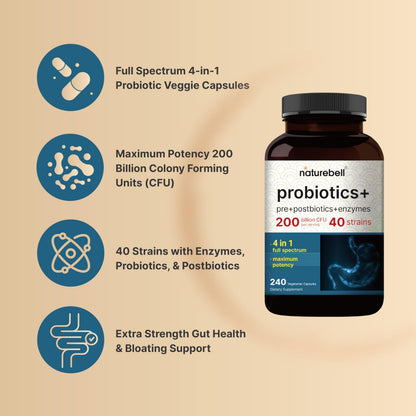 NatureBell Probiotic 200B CFU – 40 Strains | 240 Veggie Capsules