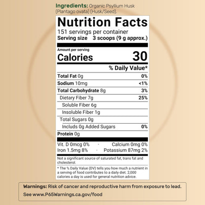 NatureBell Psyllium Husk Fiber Powder – 9,000mg per Serving, 3lb (48oz) – Organic Soluble Fiber for Digestive & Gut Health, Plant-Based, Unflavored, Non-GMO, Gluten-Free