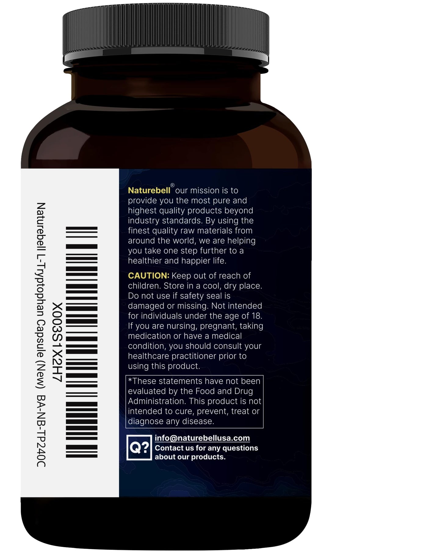 NatureBell L-Tryptophan 1300mg + L-Theanine 200mg | 300 Caps | Calm & Relaxation