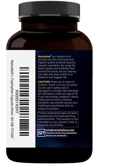NatureBell L-Tryptophan 1300mg + L-Theanine 200mg | 300 Caps | Calm & Relaxation