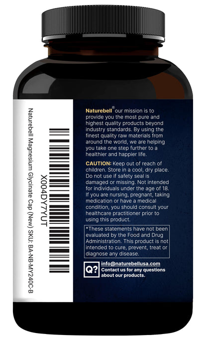 NatureBell Magnesium Glycinate 500mg Capsules – 480 Count | Chelated, 3rd-Party Tested, Non-GMO, Gluten Free