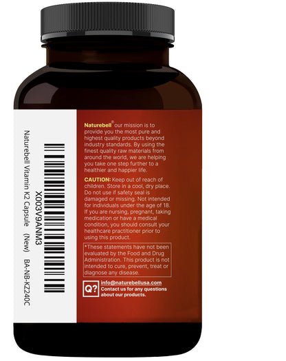 NatureBell Vitamin K2 MK-7 & MK-4 – 200 mcg, 240 Capsules – 2-in-1 K Complex