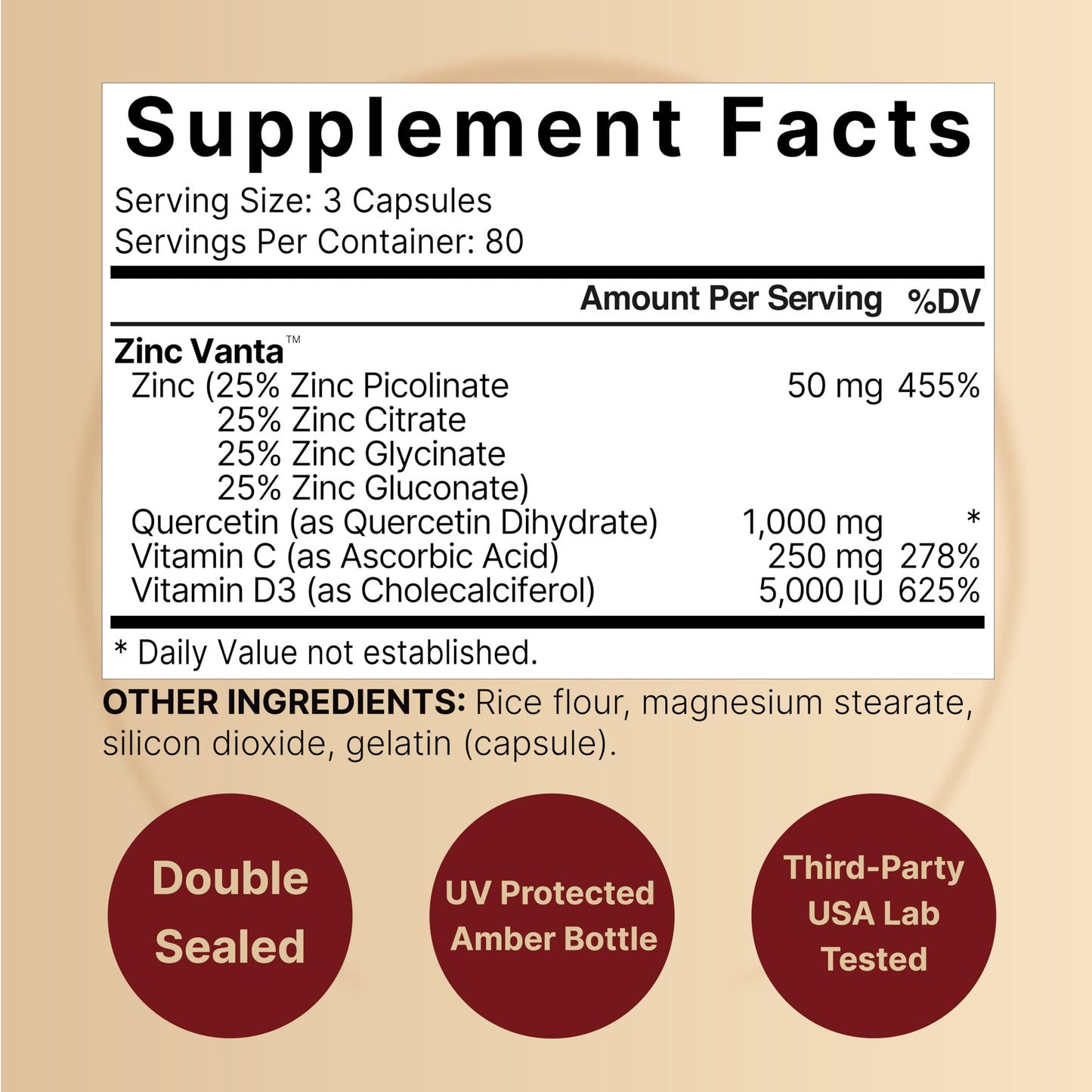 NatureBell Zinc Quercetin 480 Capsules (2 Pack) - 4-in-1 Immune Support