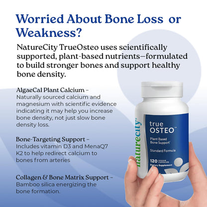 NatureCity True-Osteo: Plant-Based Calcium + Magnesium with Vitamin D3 & K2 | 360 Capsules