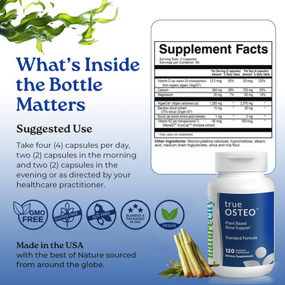 NatureCity True-Osteo Plant-Based Bone Support | AlgaeCal Calcium & Magnesium, D3, K2, Silicon | Gentle on Stomach