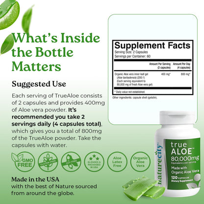 NatureCity True-Aloe 80,000mg Aloe Vera Gel — Organic Aloe, 720 Capsules