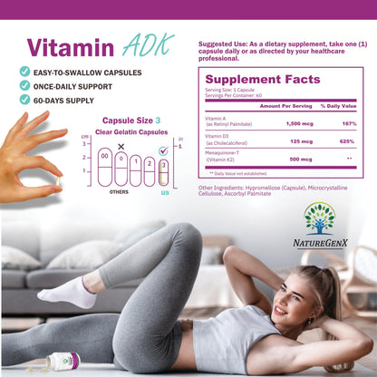 NatureGenX ADK Vitamin Supplement 5000 IU | Vitamin A, D3 & K2 for Bone Health