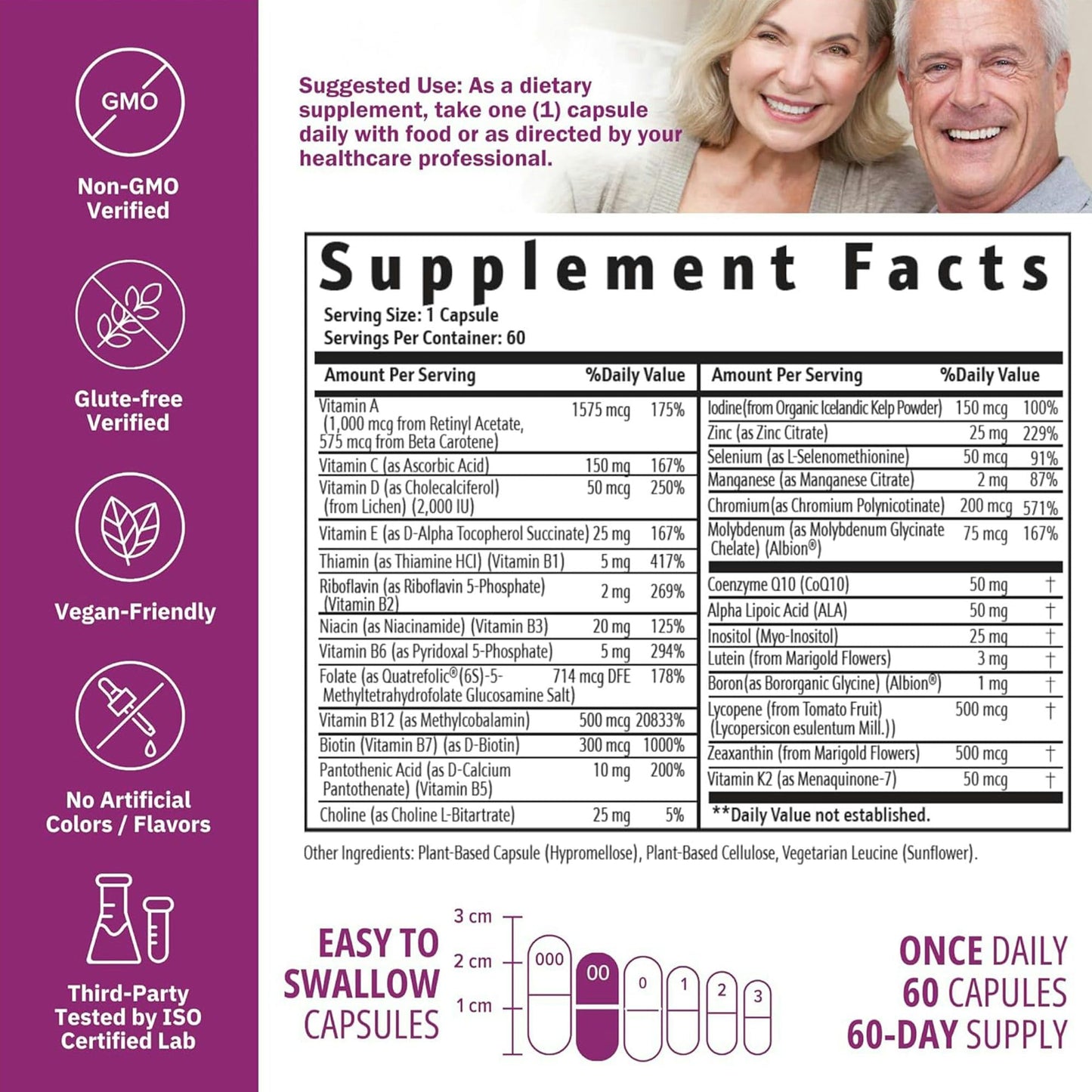 NatureGenX Just One Daily Methylated Multivitamin - 60 Caps, 2-Month Supply, Iron-Free, MTHFR Support, Gluten Free