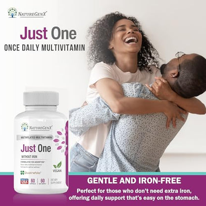 NatureGenX Just One Daily Methylated Multivitamin - 60 Caps, 2-Month Supply, Iron-Free, MTHFR Support, Gluten Free