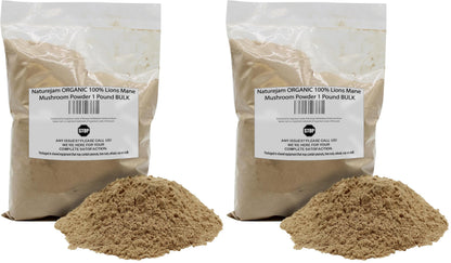Naturejam Organic Lions Mane Mushroom Powder - 2 x 1 lb Bulk | Premium Culinary Grade for Smoothies, Coffee Substitutes