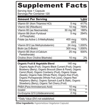 NATURELO Vitamin B Complex – 120 Capsules, Vegan, CoQ10 & Methyl Folate