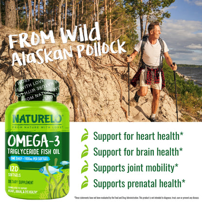 NATURELO Burpless Omega-3 Fish Oil - 1100mg TG EPA + DHA | 120 Softgels | 4 Months Supply