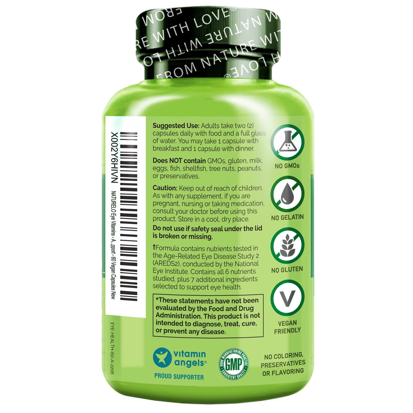 Naturelo Eye Vitamins - AREDS2 Formula for Healthy Vision | 60 Vegan Capsules